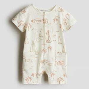 Cotton Baby Romper Suit with Sailboat Print 6M